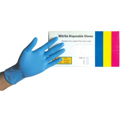 Luvas de nitrilo descartáveis ​​azuis Luvas de exame de nitrilo de grau industrial com pó ou sem pó